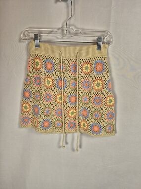 Ghanda Beige Crochet Bambi Mini Skirt Swim Cover Size XS